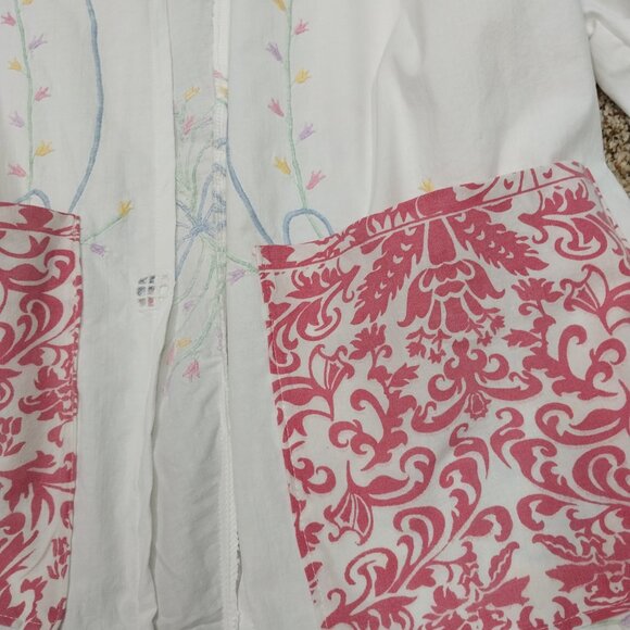 3499 Size XL Long Duster Upcycled from Linen /Cotton Tablecloths, - Picture 3 of 11